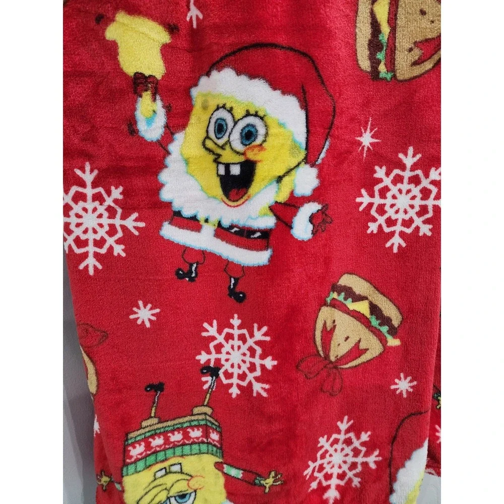 Santa SpongeBob SquarePants Krabby Pattie Christmas Holiday Plush Throw Blanket